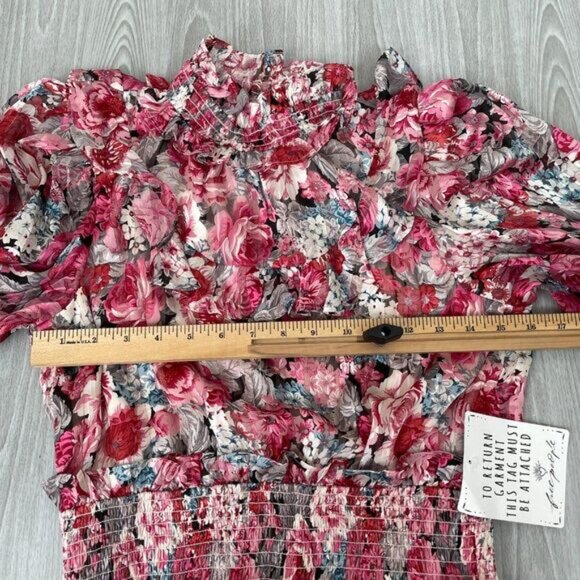 Free People Elliatt Dorian Floral Ruffle Drapey Smocked Maxi Dress Pink/ Rose M - Picture 13 of 14